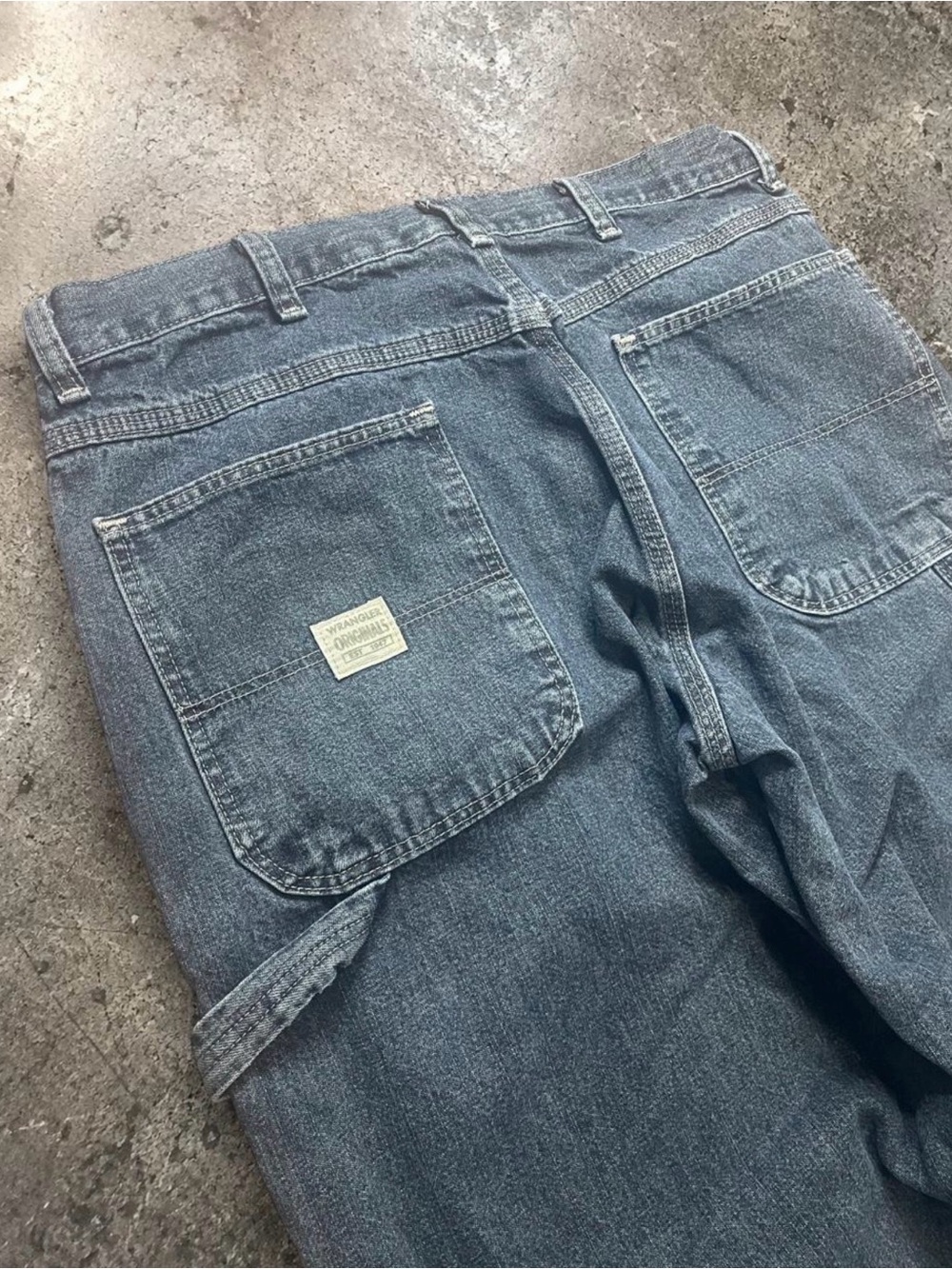 Y2K Baggy Wrangler Originals Relaxed Fit Men’s Blue Carpenter Straight Leg Jeans
